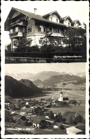 Postcard Altstädten Sonthofen in the Oberallgäu district of Swabia, nursing home, village with a view of the countryside