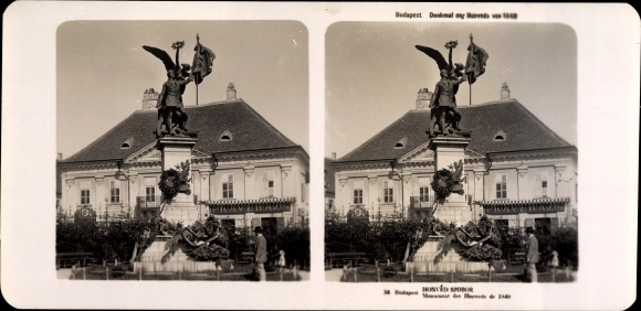 Stereo photo Budapest Hungary, 1906, Monument to the Honveds from 1848