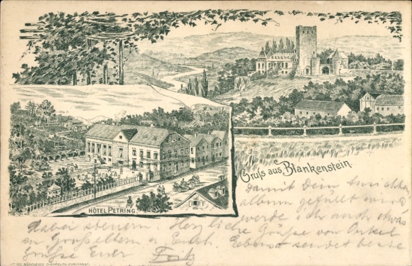 Vorläufer Litho Blankenstein an der Ruhr Hattingen, Burg Blankenstein, Hotel Petring