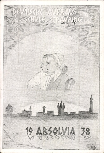 Studentika Künstler Ak Absolvia 1938, Deutsche Aufbauschule Straubing