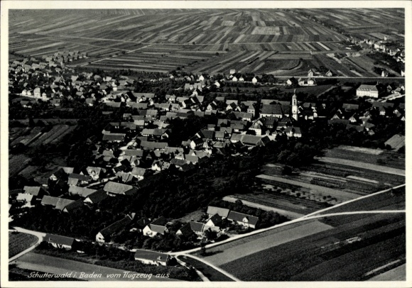 Postcard Schutterwald in Baden, aerial photograph
