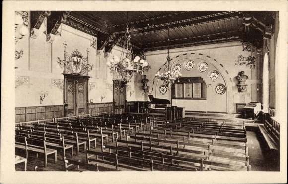 Postcard Berlin Steglitz Lichterfelde, Oberrealschule, ballroom with memorial plaque