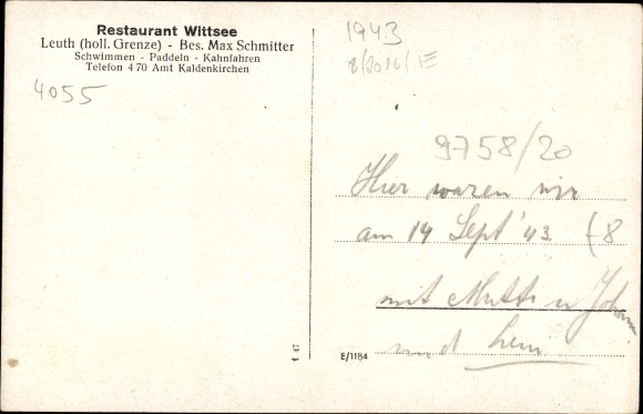 Postcard Leuth Kaldenkirchen Nettetal on the Lower Rhine, Restaurant Wittsee