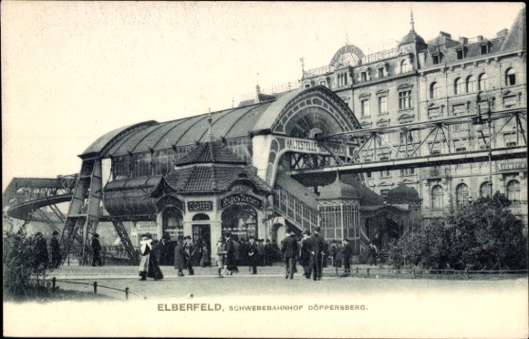 Postcard Elberfeld Wuppertal, suspension railway, Doppelsberg, architecture, crowd