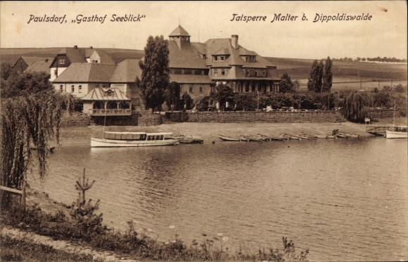Postcard Paulsdorf Dippoldiswalde in the Eastern Ore Mountains, Gasthof Seeblick, Malter dam