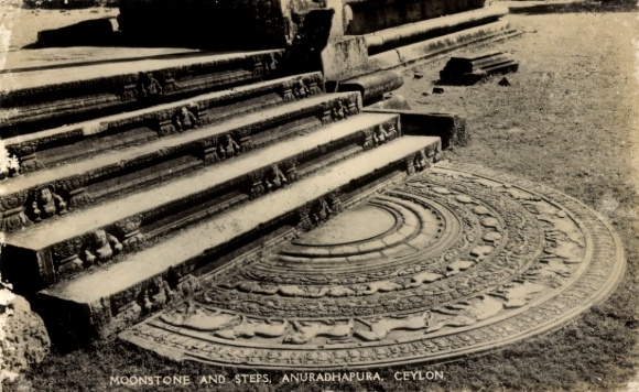 Postcard Ceylon Sri Lanka, moonstone and steps, Anuradhapura