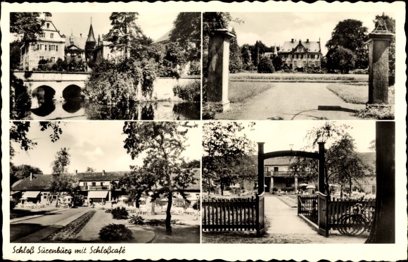 Ak Riesenbeck Hörstel, Kasteel Surenburg met Kasteelcafé, Inh. Frhr. v. Legerman, tuin