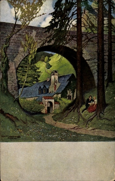 Artist Postcard Liebermann, Ernst, How it blooms in the valley, Volkskunstverlag 35 317, Brücke