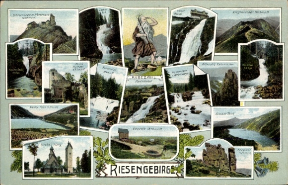 Ak Riesengebirge, Rübezahl, Wangkerk, Mummelfall, Kynastruïne, Schneekoppe, Großer Teich
