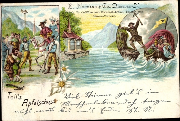 litho Dresden Neustadt, E. Neumann & Co., fabriek voor cotillon- en carnavalsartikelen, Wilhelm Tell