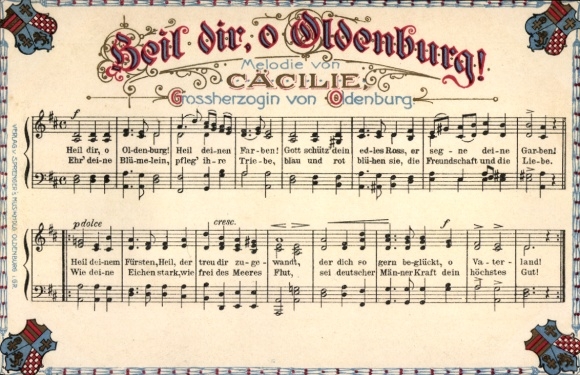 Song Postcard Oldenburg in Holstein, Heil Dir, o Oldenburg, melody of the Grand Duchess of Oldenburg