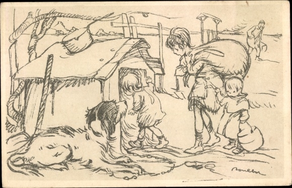 Artist PC Poulbot, Francisque, Children move into a kennel