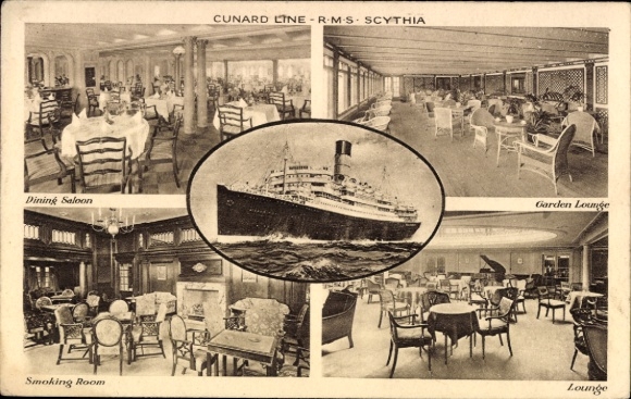 PC RMS Scythia, Cunard Line, Tuinlounge, Rookkamer