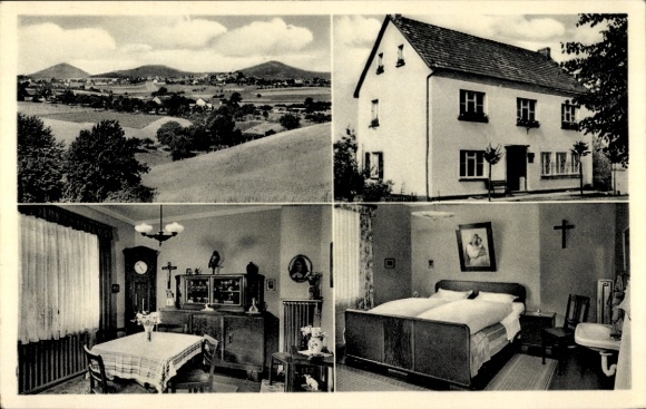 Postcard Bad Honnef am Rhein, view of the town from a distance, Frau Krämer's guesthouse