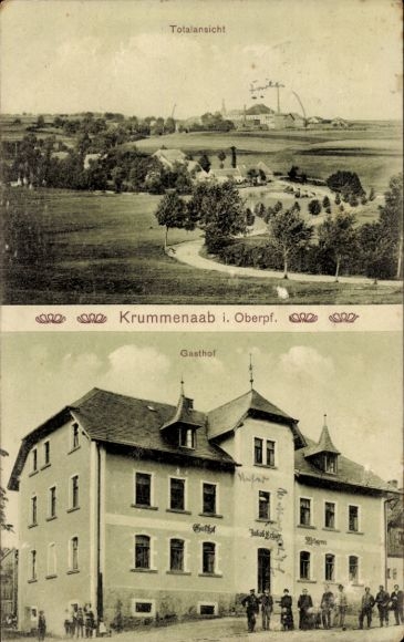 Postcard Krummennaab in the Upper Palatinate, total view, inn