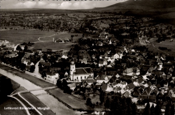 Postcard Bad Rotenfels Gaggenau in the Murg Valley, climatic health resort idyllic landscape, black and white photo