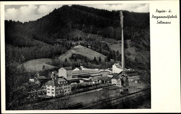 Postcard Seltmans Weitnau in Oberallgäu, paper and parchment factory