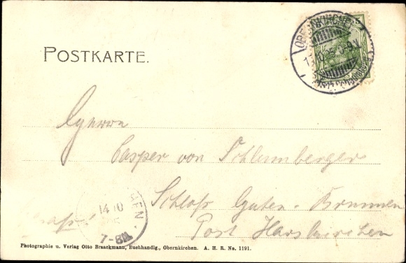 Postcard Obernkirchen in Schaumburg, women&#39;s school, pen