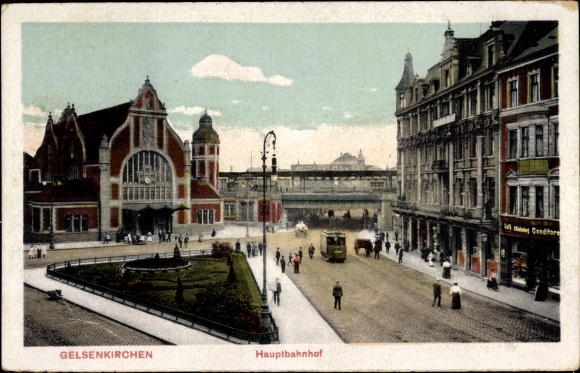 Ak Gelsenkirchen im Ruhrgebiet, Hauptbahnhof, Außenansicht, Straßenbahn