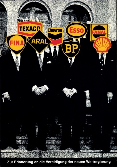 Artist PC Staeck, Klaus, world government, oil companies, Esso, Shell, Aral, BP, satire