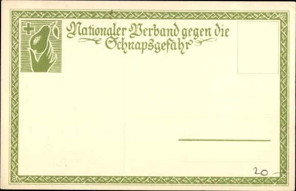 Postcard Switzerland, anti-alcohol, drinking alcohol too cheap, denatured alcohol too expensive, association against the danger of liquor