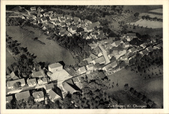 Postcard Zweiflingen in the Hohenlohe, aerial photograph