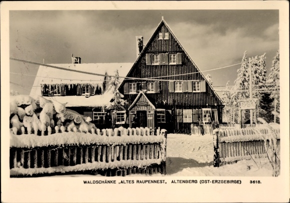 Ansichtkaart Altenberg im Erzgebirge, Waldschänke Altes Raupennest, winter