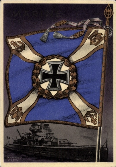 Artist Postcard Klein, Gottfried, Flags and Standards of the German Wehrmacht, Kriegsmarine