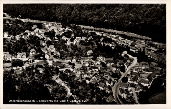 Postcard Unterreichenbach in the Black Forest, aerial view of the Black Forest, quiet landscape, view of houses