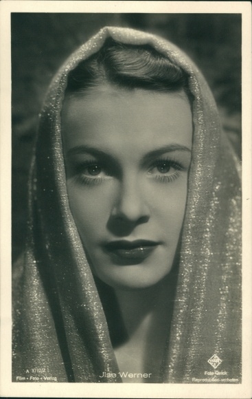 Postcard actress Ilse Werner, portrait with veil, Ufa Film