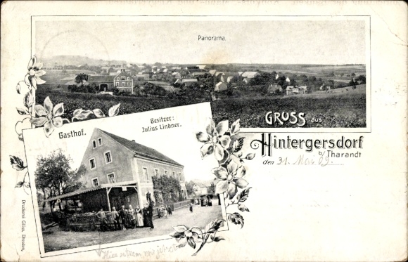 Ak Hintergersdorf Tharandt Sachsen, Panoramaansicht, Gasthof von Julius Lindner, Gruß aus Hinterg