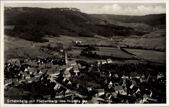 Postcard Schömberg in the Zollernalb district, aerial photograph, Plettenberg