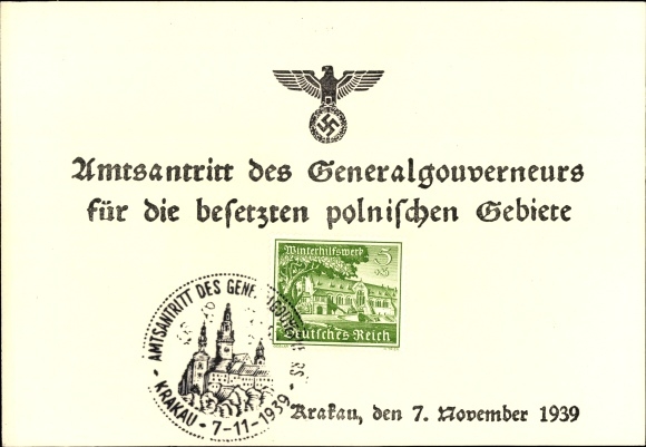 KP Kraków Kraków Polska, inauguracja Generalnego Gubernatora na okupowane ziemie polskie w 1939 r