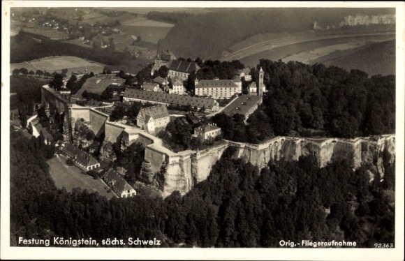Postcard Königstein on the Elbe, Königstein Fortress, aerial photo