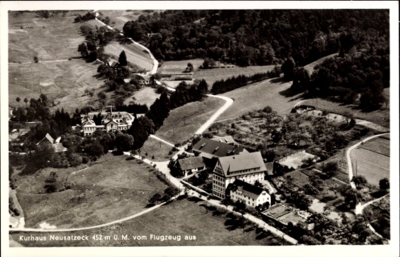 Postcard Neusatzeck Bühl in Baden Black Forest, aerial photograph of the Kurhaus landscape, streets, trees