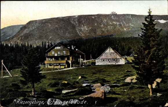 Postcard Karpacz Krummhübel Riesengebirge Schlesien, Schlingelbaude, Schronisko na Stara Polana