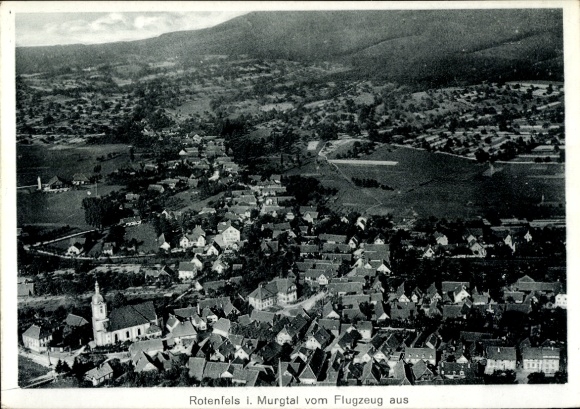 Postcard Bad Rotenfels Gaggenau in the Murgtal, aerial view of Rotenfels, landscape shot, many houses,