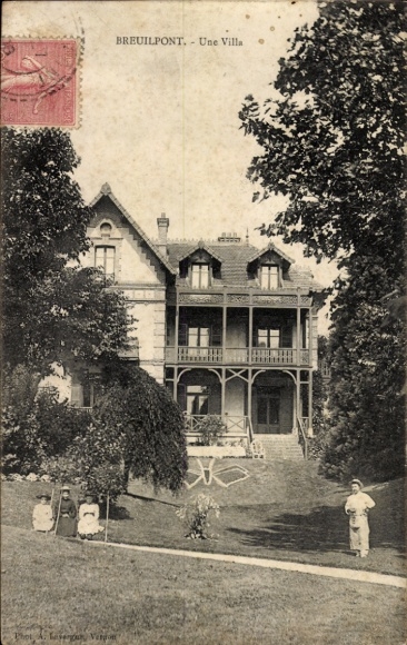 Ak Breuilpont Eure, Eine Villa, Garten, Personen im Vordergrund