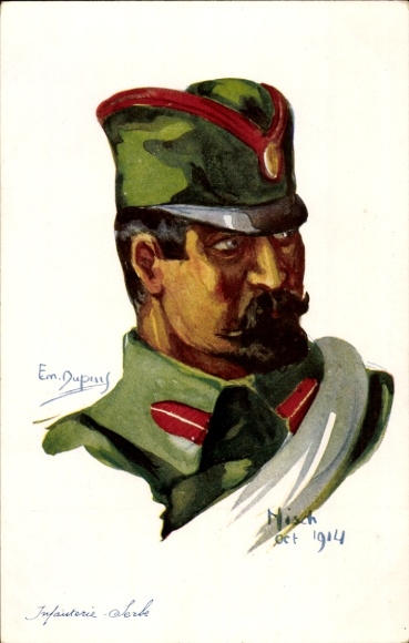 Artist Postcard Dupuis, E., France's Allies, Soldier of the Serbian Infantry, Nisch 1914