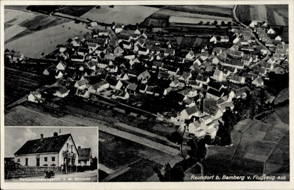 Postcard Reundorf (near Bamberg) Frensdorf in Upper Franconia Bavaria, aerial view of Reundorf, houses, Gem