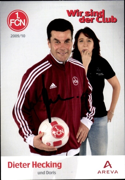 Autograph card coach Dieter Hecking and Doris, 1. FC Nuremberg, autograph
