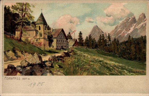Artist Postcard Diemer, Zeno, Fernpass in Tyrol, guesthouse