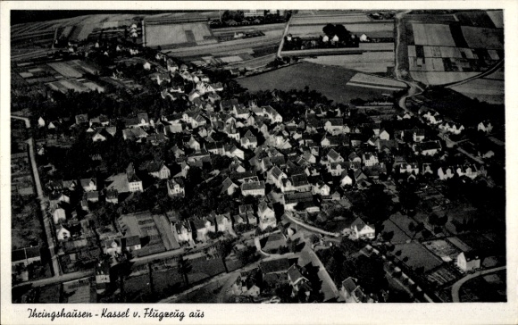 Postcard Ihringshausen Fuldatal Hesse, aerial photograph of Kassel, black and white photography
