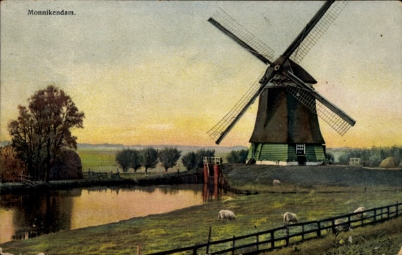 Postcard Monnickendam Waterland North Holland Netherlands, windmill