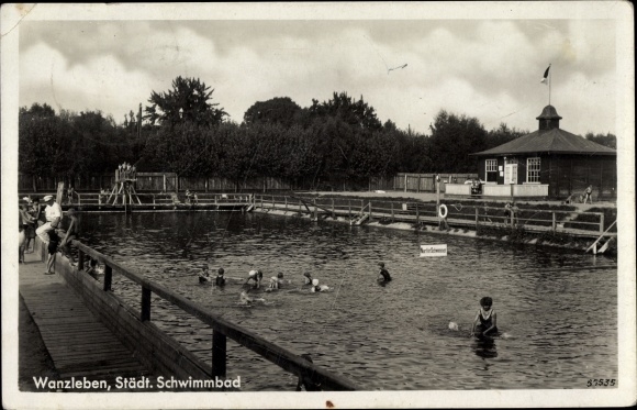 Postcard Wanzleben Börde in Saxony Anhalt, municipal swimming pool, outdoor pool