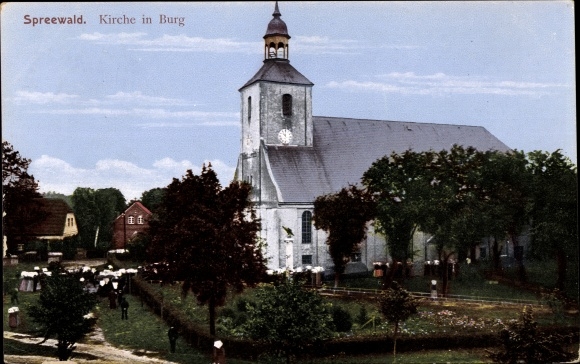 Postcard Burg im Spreewald, church