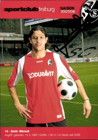 Autograph card footballer Amir Akrout, SC Freiburg, autograph