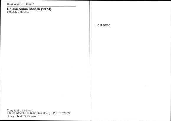 KP artysty Staeck, Klaus, 225 lat Goethe, 111 lat Farbwerke Hoechst, satyra