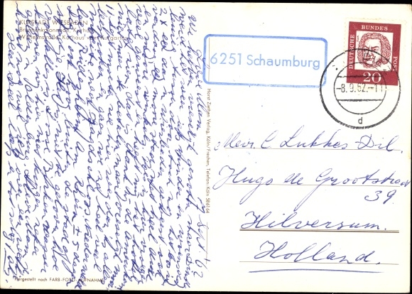 Krajowy stempel pocztowy KP 6251 Schaumburg, Wiesbaden, widok na miasto