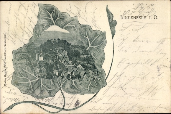 Passepartout PC Lindenfels in the Odenwald, view of the place, ivy leaf